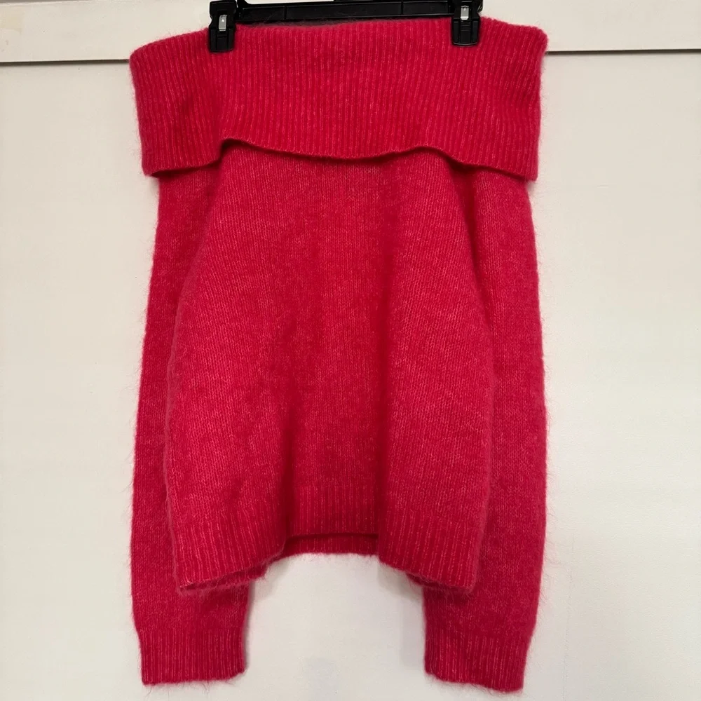 Sezane Aurore Jumper Pop Pink Knit Wool Off Shoulder Sweater - Picture 8 of 9